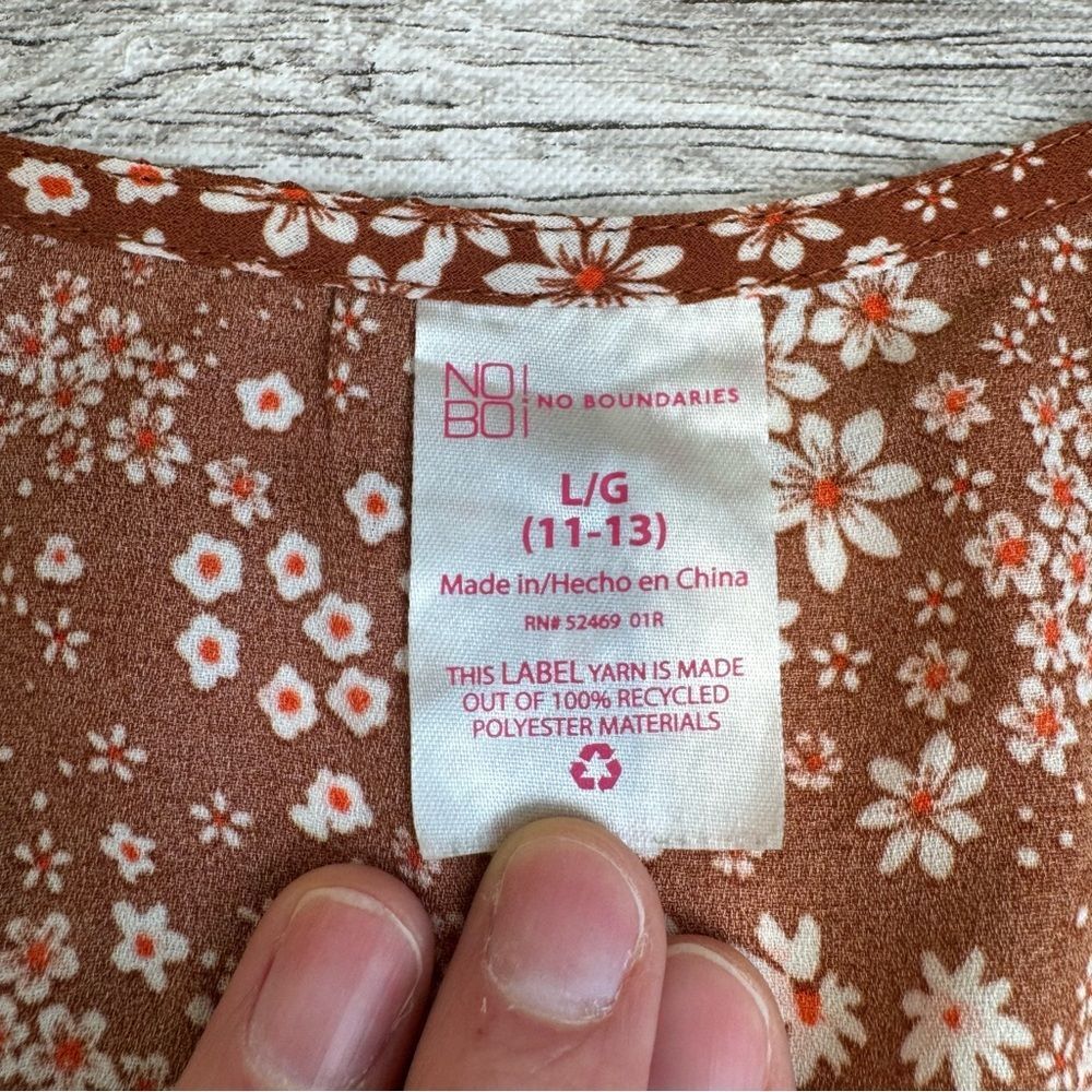No Boundaries Floral Faux Wrap Sleeveless Blouse Peplum Rust Pink L - Picture 7 of 13